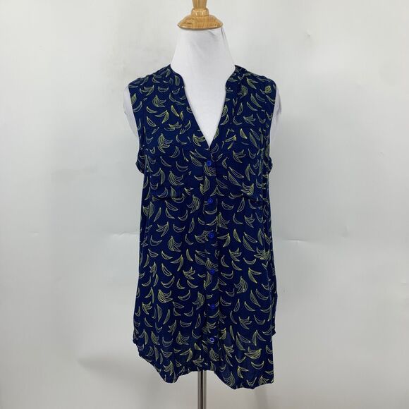 Maeve Blouse Womens 2 Navy Banana Print Sleeveless Button Up Rayon Anthropologie - Picture 2 of 11